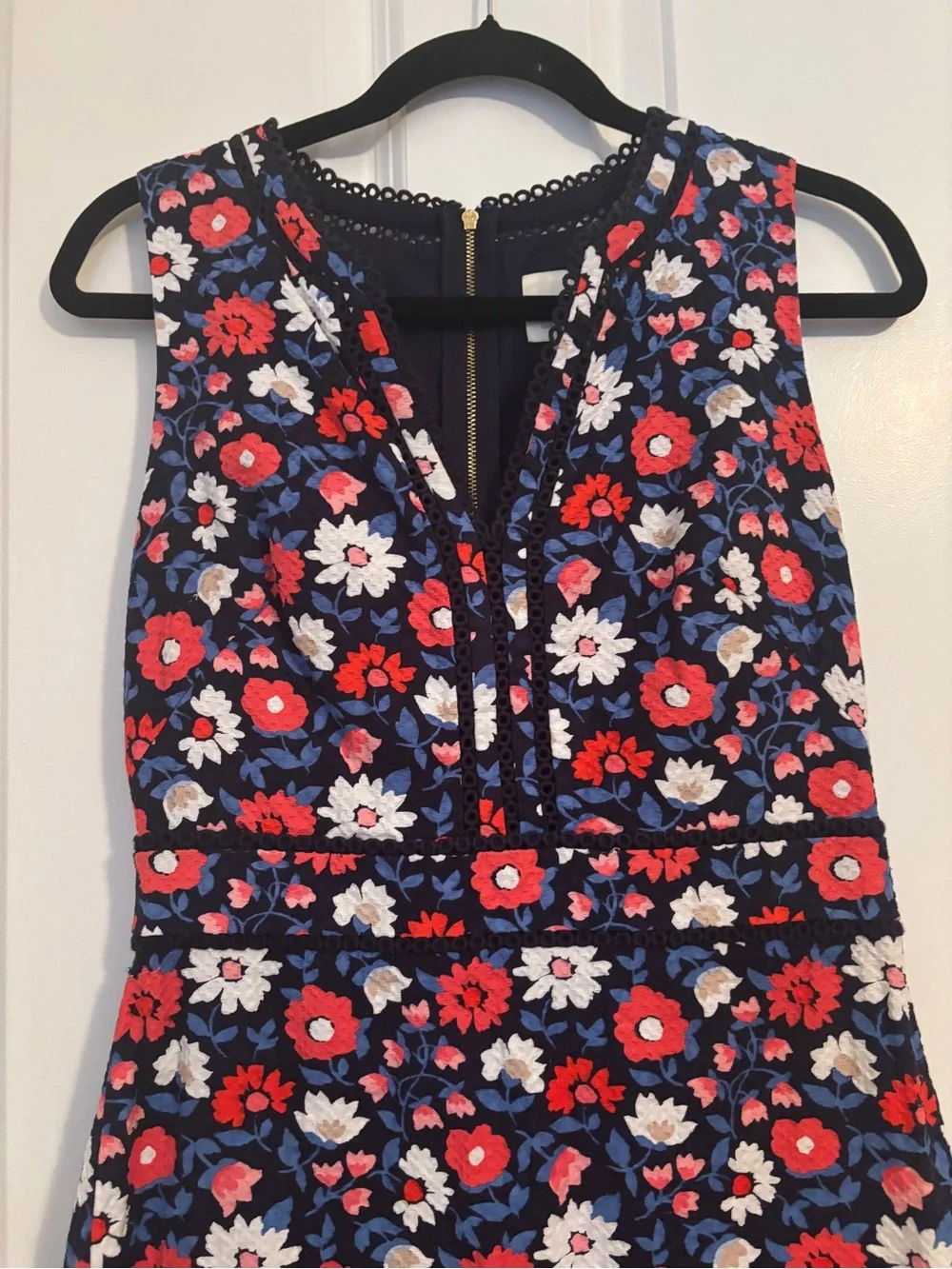 Kate Spade - Navy Floral Sleeveless Dress with Red, White & Blue Blooms.  Size 6